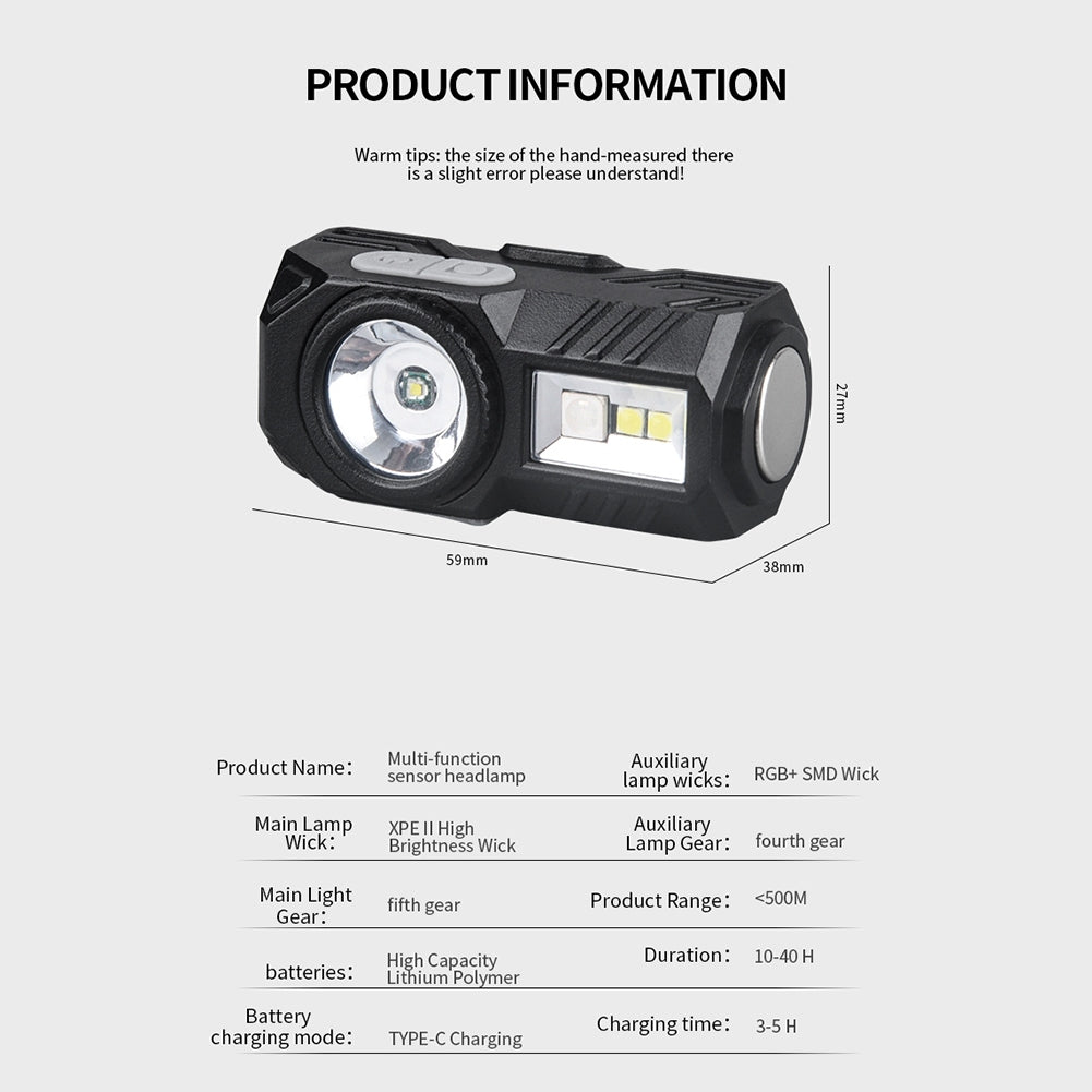 LED Headlights Pen Clip Design Super Bright Multifunctional Head Lamp With Strong Magnet For Outdoor Camping Running Cycling white
