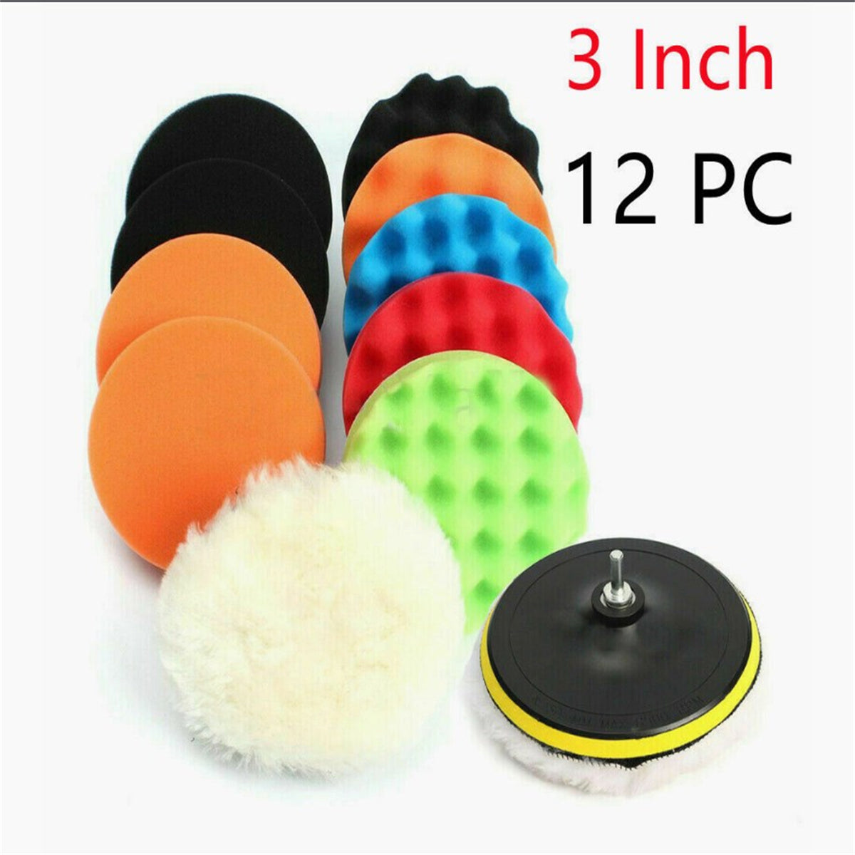12 Pieces 3 Inch Buffing Polishing Pads Buffer Polisher Kit Headlight Restoration Kit For Polishing Waxing Sealing Glaze 3 inch 12 piece set M10