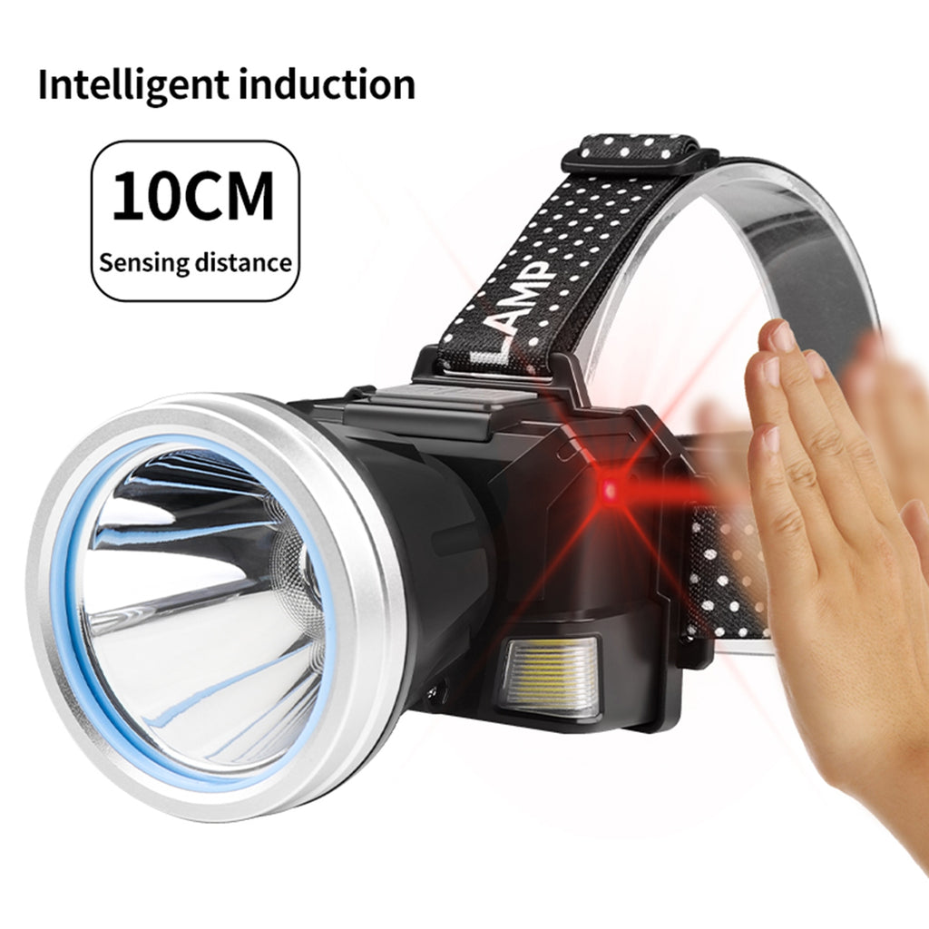 LED Headlamp 30W Strong Light Rechargeable Sensing Headlight IPX4 Waterproof Adjustable Headlamps For Outdoor Camping Fishing Hiking as shown