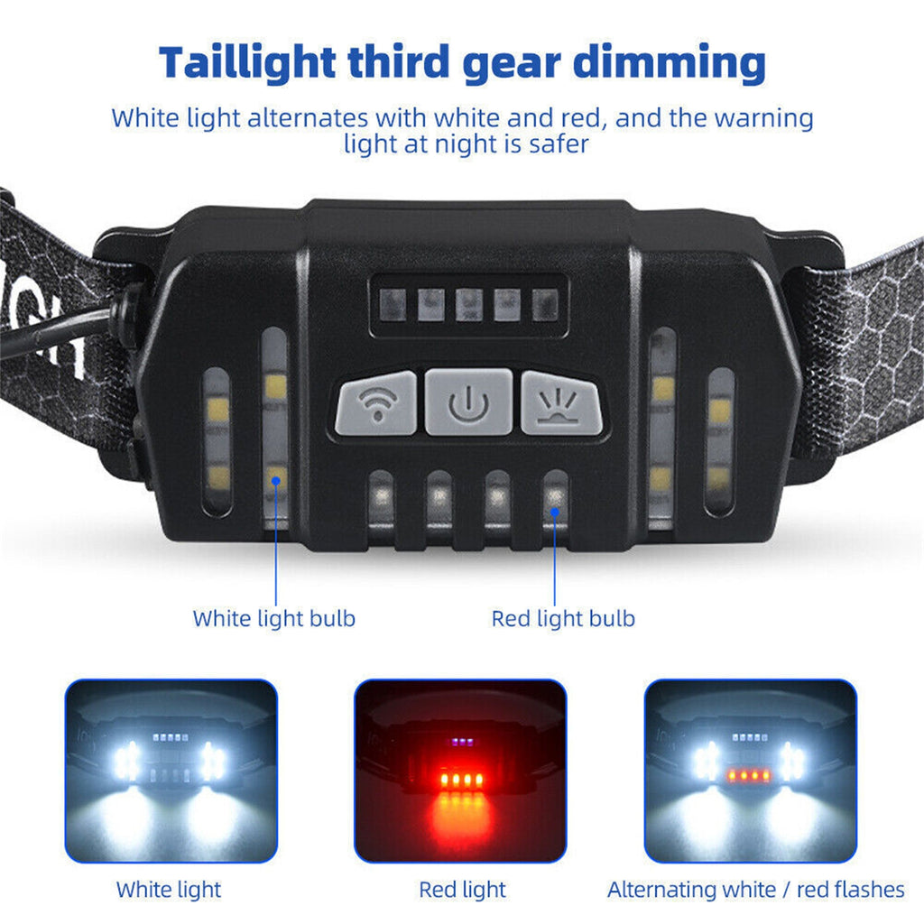 LED Headlamp With Motion Sensor, USB Rechargeable 10 Lighting Mode, COB Wide Beam Headlight, Head-mounted Waterproof For Fishing Camping Hiking Outdoor 668 zoom + USB cable
