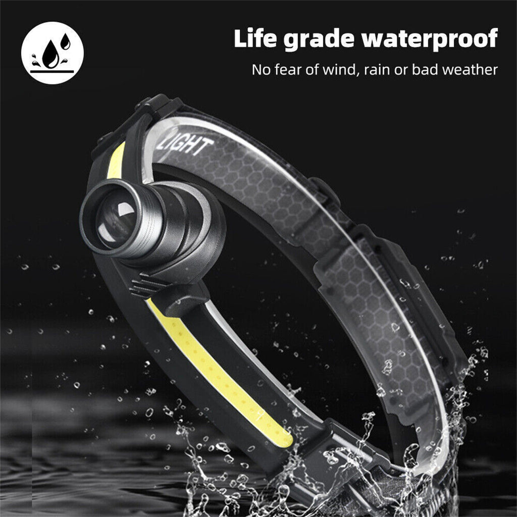 LED Headlamp With Motion Sensor, USB Rechargeable 10 Lighting Mode, COB Wide Beam Headlight, Head-mounted Waterproof For Fishing Camping Hiking Outdoor 668 zoom + USB cable