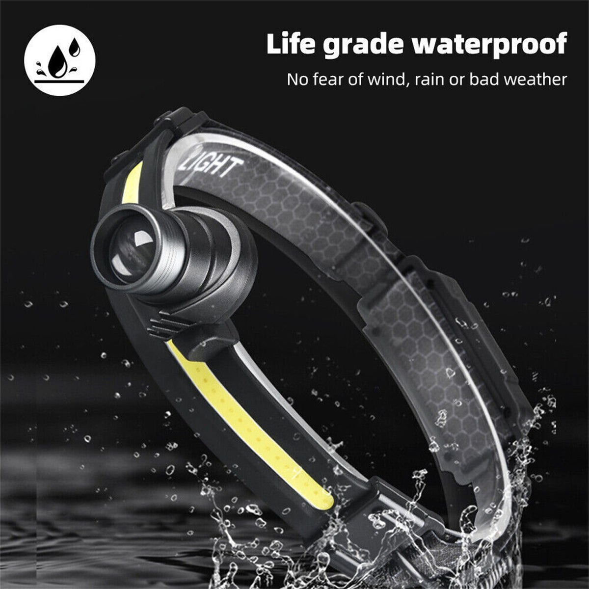 LED Headlamp With Motion Sensor, USB Rechargeable 10 Lighting Mode, COB Wide Beam Headlight, Head-mounted Waterproof For Fishing Camping Hiking Outdoor 668 zoom + USB cable