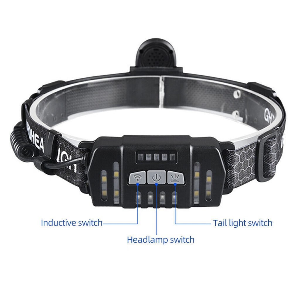 LED Headlamp With Motion Sensor, USB Rechargeable 10 Lighting Mode, COB Wide Beam Headlight, Head-mounted Waterproof For Fishing Camping Hiking Outdoor 668 zoom + USB cable