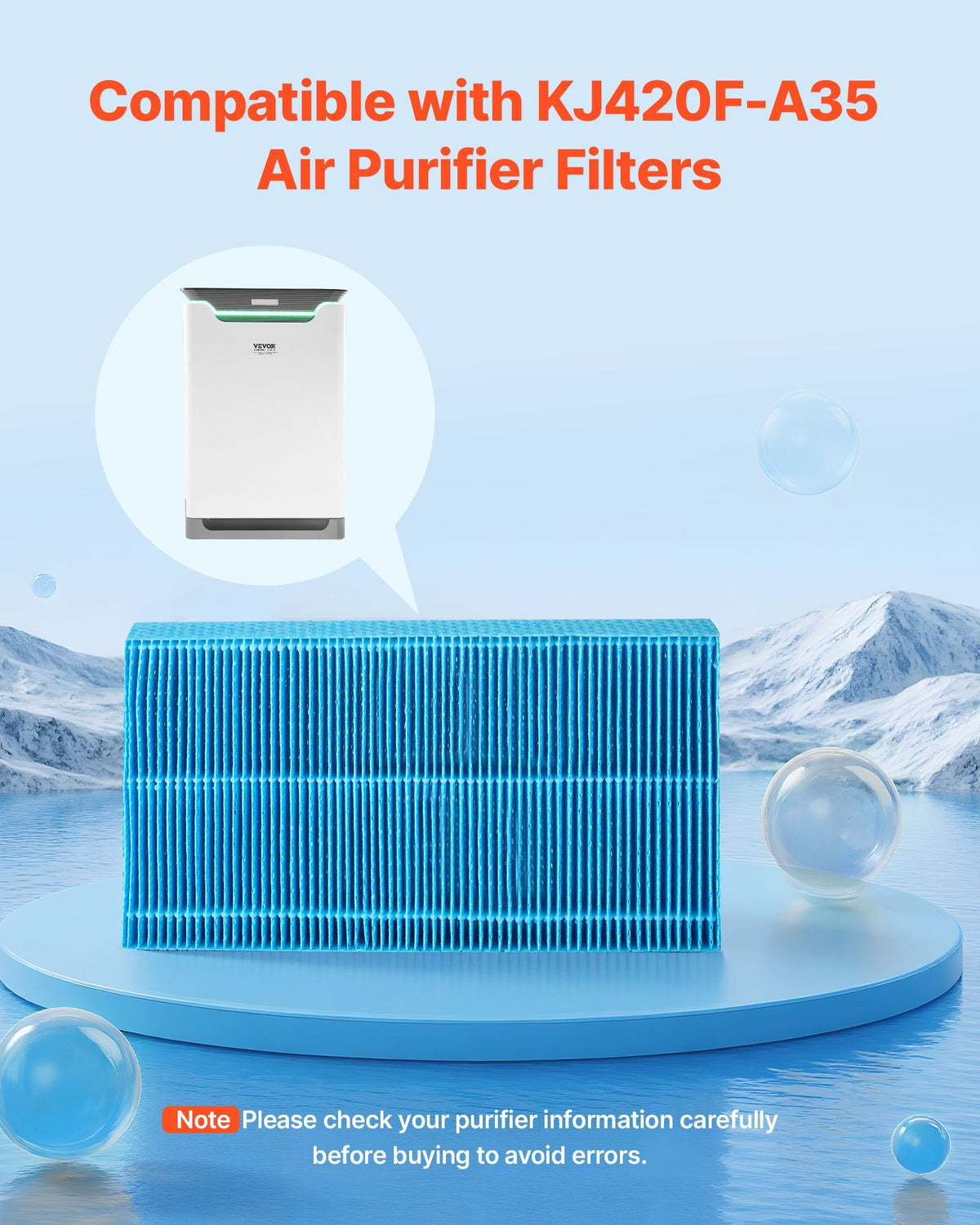 Air Purifier Filter Replacement, Compatible with KJ420F-A35 Filter Accessories with Precision Mesh Screen, Washable & Reusable, Easy to Replace for Indoor Room Office Humidifying, Blue