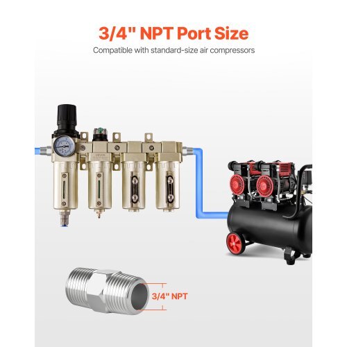 Air Compressor Filter Regulator, 3/4" NPT 4-Stage 5m & 0.3m & 0.1m & 0.1m Air Drying System with Micron Filters & Double Desiccant Dryer, Auto Drain Air Compressor Water Separator 175PSI Max