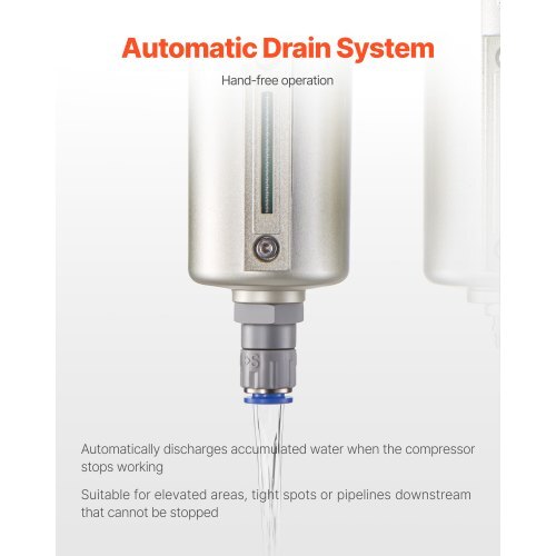 Air Compressor Filter Regulator, 1/2" NPT 3-Stage 5m & 0.3m & 0.1m Air Drying System with Micron Filters and Desiccant Dryer, Auto Drain Air Compressor Water Separator 175PSI Max Pressure