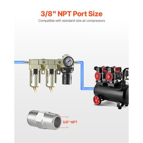 Air Compressor Filter Regulator, 3/8" NPT Dual Stage Air-Drying System with 25m + 5m Brass Filter Element, Semi-Auto Drain Air Compressor Water Separator 145PSI Max Working Pressure, Poly Bowl