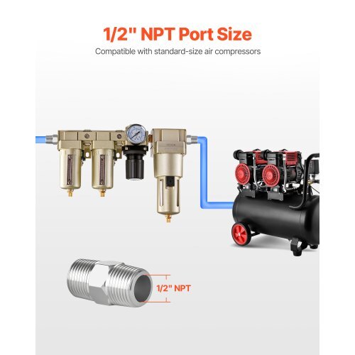 Air Compressor Filter Regulator Combo, 1/2" NPT 3-Stage 25m & 5m & 0.3m Compressed Air Drying System with Micron Filters & Oil-Water Separator, Semi-Auto Drain, 175PSI Max Working Pressure