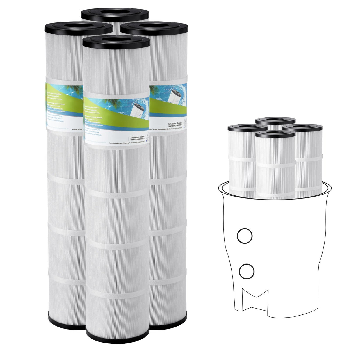 Pool Filter Cartridge, 4x 130 Sq. Ft, Spa Hot Tub Filter Cartridge Replacement, Compatible with Pentair CCP520, R173578,  PCC130, Secure for Kids & Pet, Trilobal Pleated,  Easy to Clean