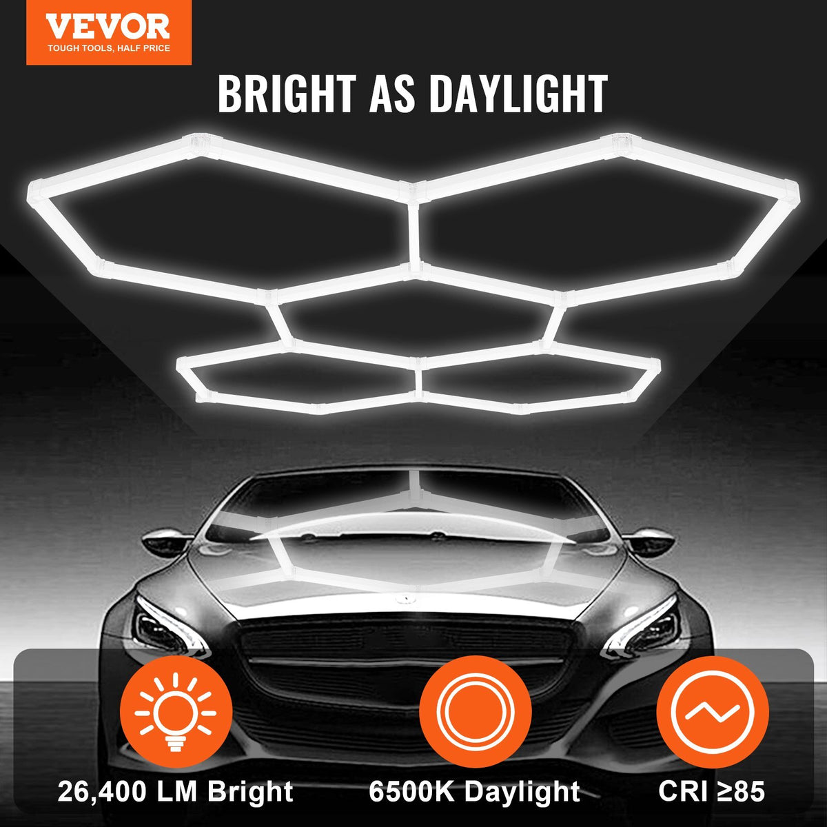 Hexagon Garage Lights, 26400LM, 6500K 5 Grid Systems Honeycomb Hexagonal Garage LED Lights, DIY Cool White Car Detailing Garage Ceiling Lighting Bright Shop Light for Gym Basement Workshop