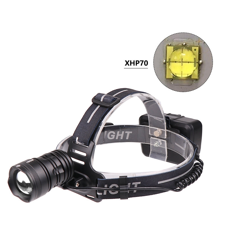 XHP70 USB Charging Strong Light LED Headlight Telescopic Zoom Fishing Light  Positive white light