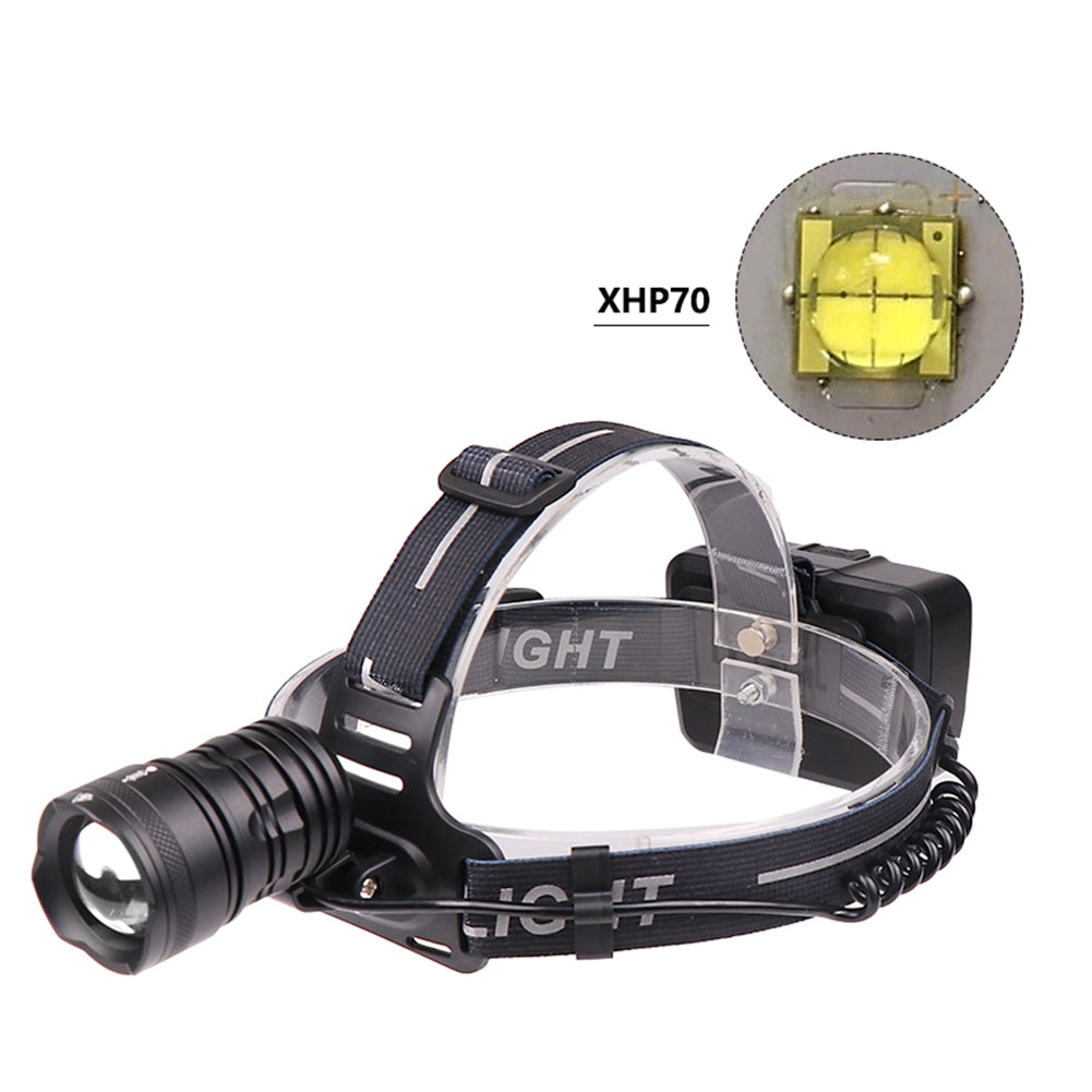 XHP70 USB Charging Strong Light LED Headlight Telescopic Zoom Fishing Light  Positive white light
