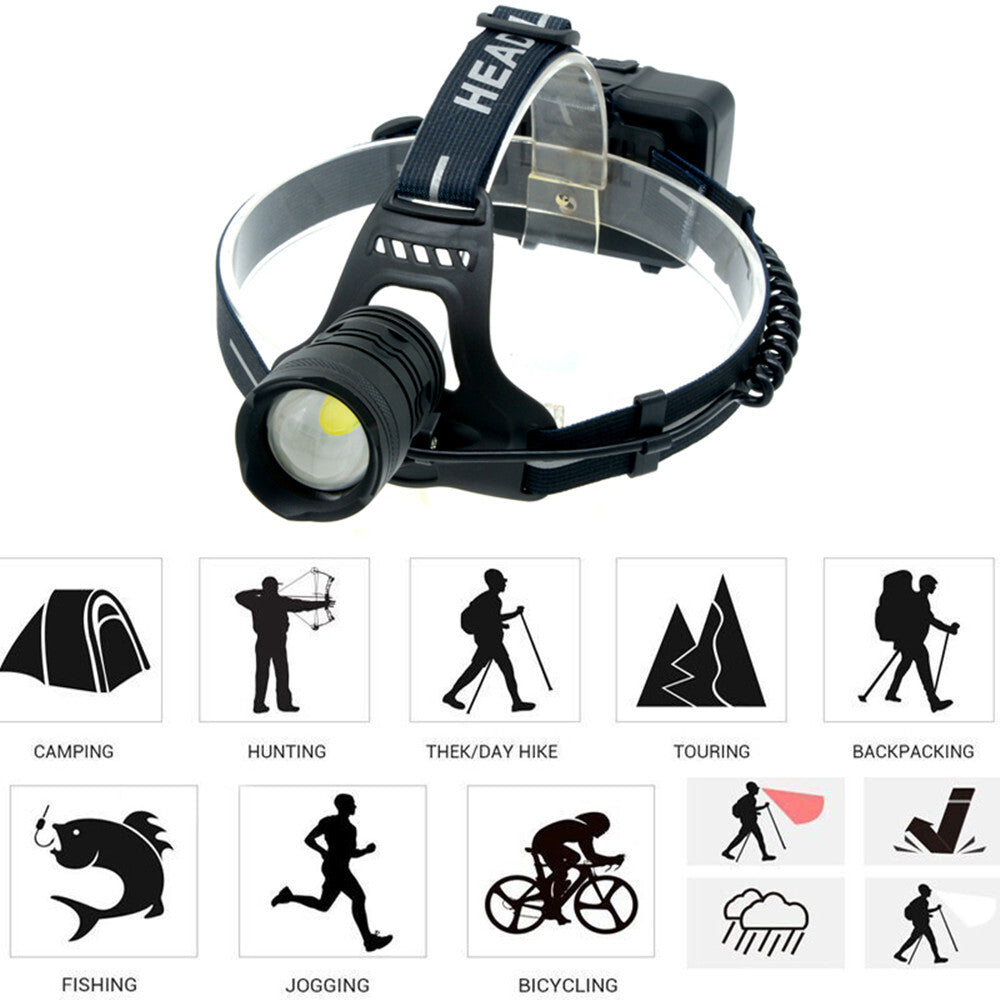 XHP70 USB Charging Strong Light LED Headlight Telescopic Zoom Fishing Light  Positive white light