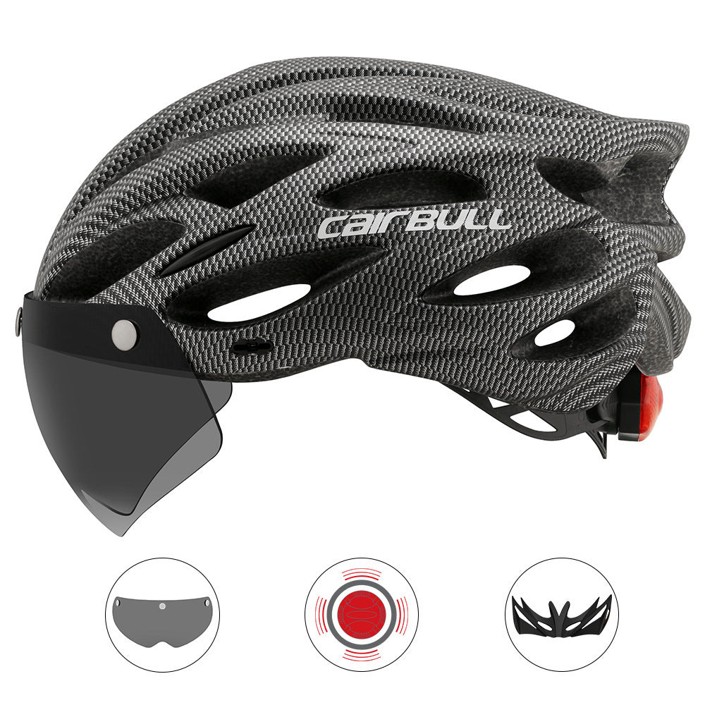 Cairbull Helmet Ultralight Off-road Mountain Bike Cycling Helmet with Removable Visor Taillight black_M / L (54-61CM)
