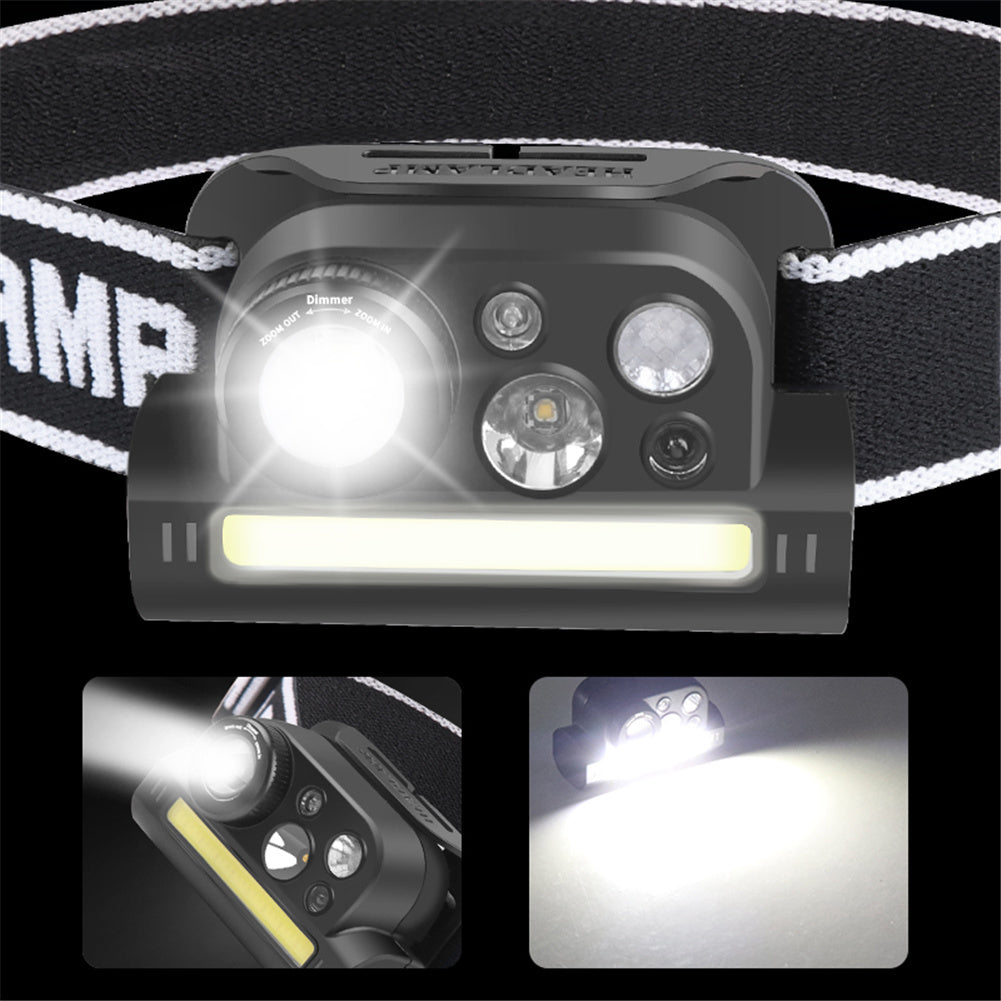 Headlight Outdoor Type-c Rechargeable Multifunctional Induction Headlamp Flashlight Led Light Lamp Black