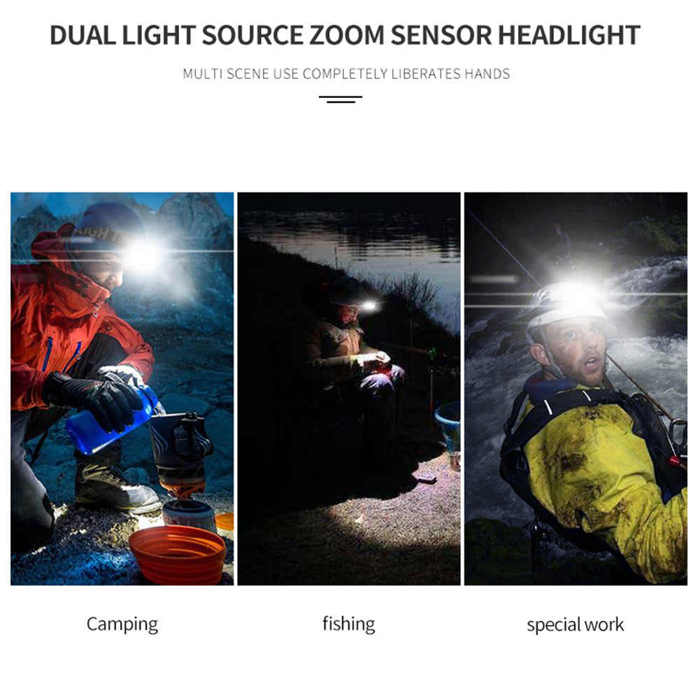 Headlight Outdoor Type-c Rechargeable Multifunctional Induction Headlamp Flashlight Led Light Lamp Black