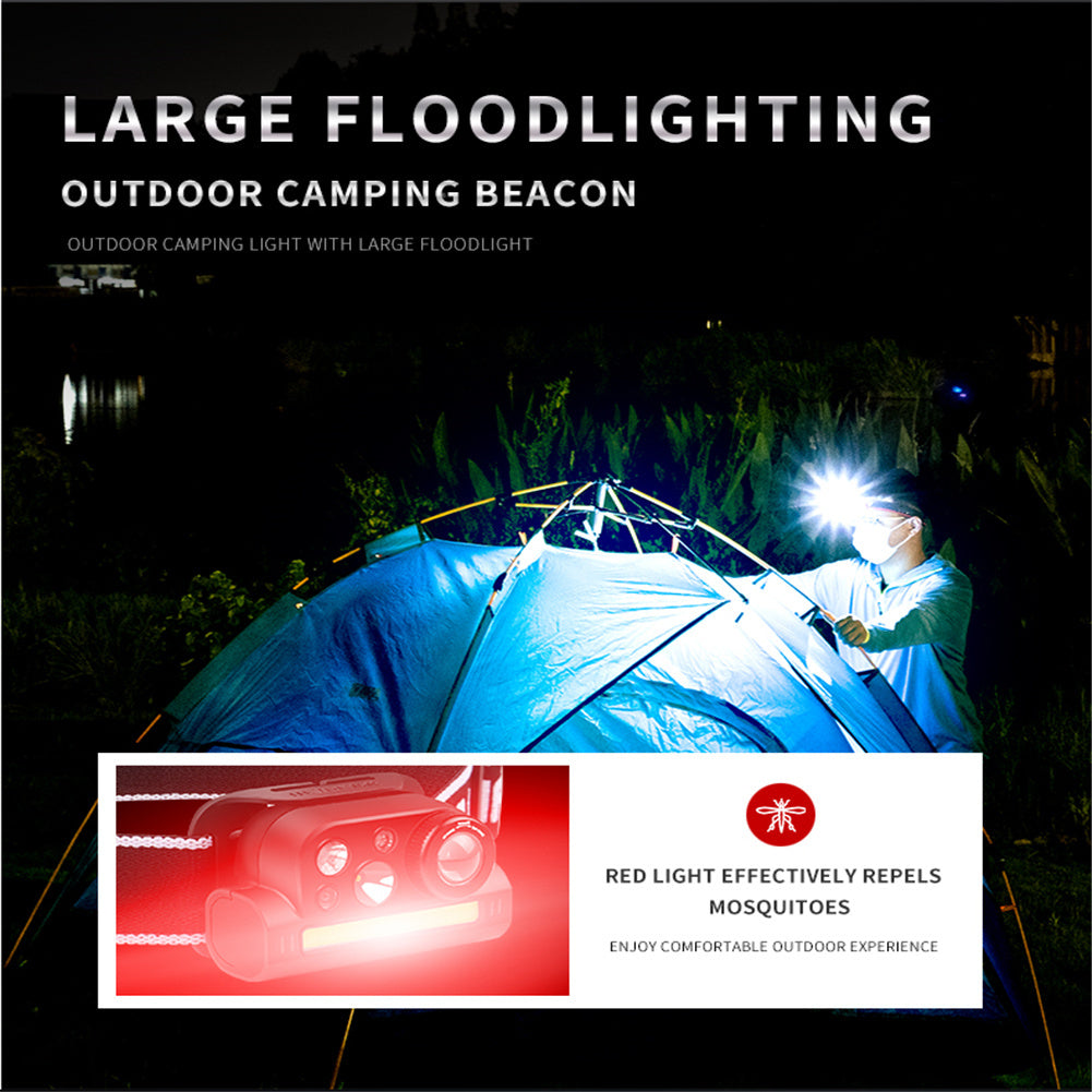 Headlight Outdoor Type-c Rechargeable Multifunctional Induction Headlamp Flashlight Led Light Lamp Black