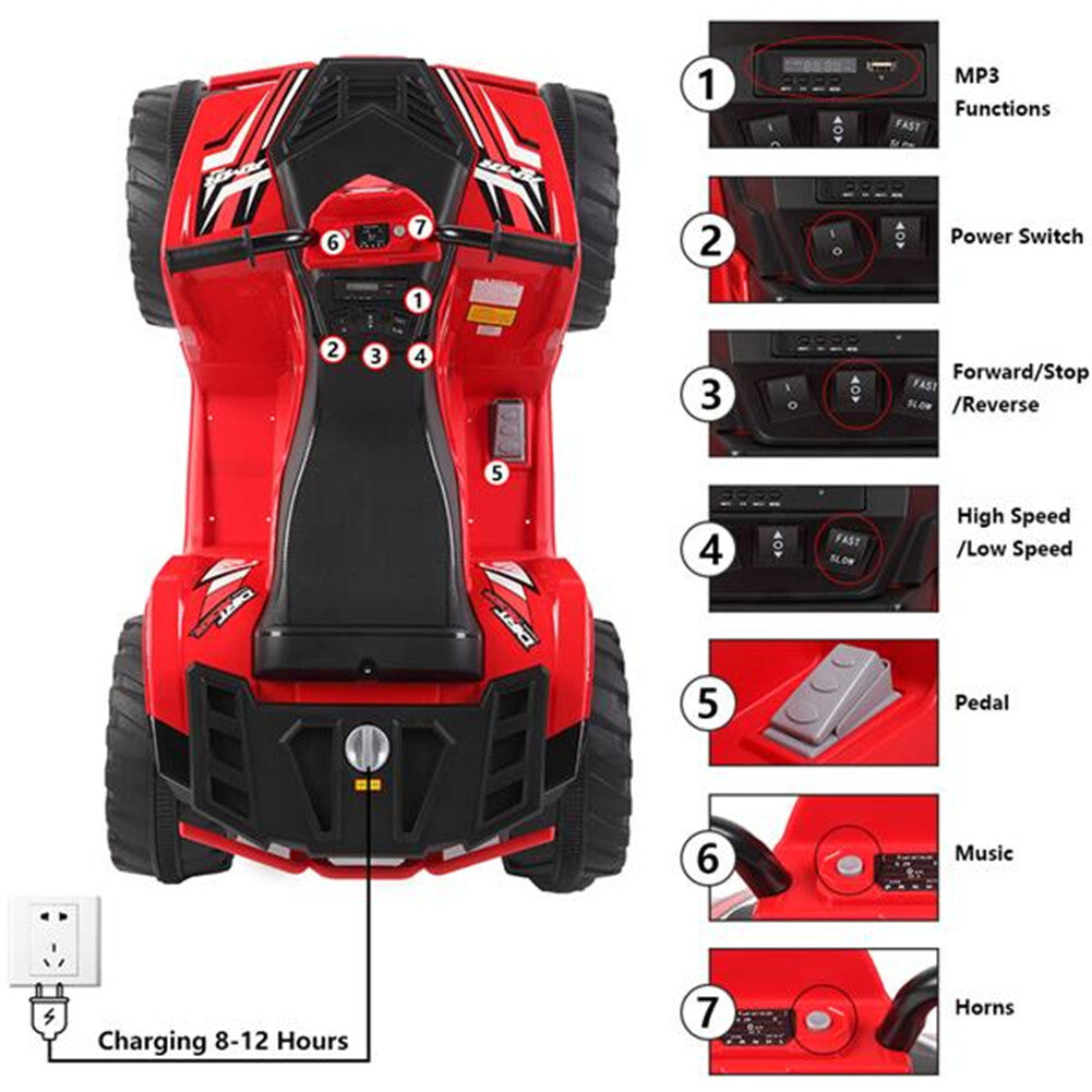US Original LEADZM Electric  Car Lz-9955 12v7ah Atv Toy With Led Headlight Dual-drive Battery Slow Start Black&red