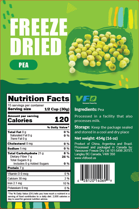 Freeze-Dried Pea - Whole Peas Unflavored - No Additives - Ideal for Soup