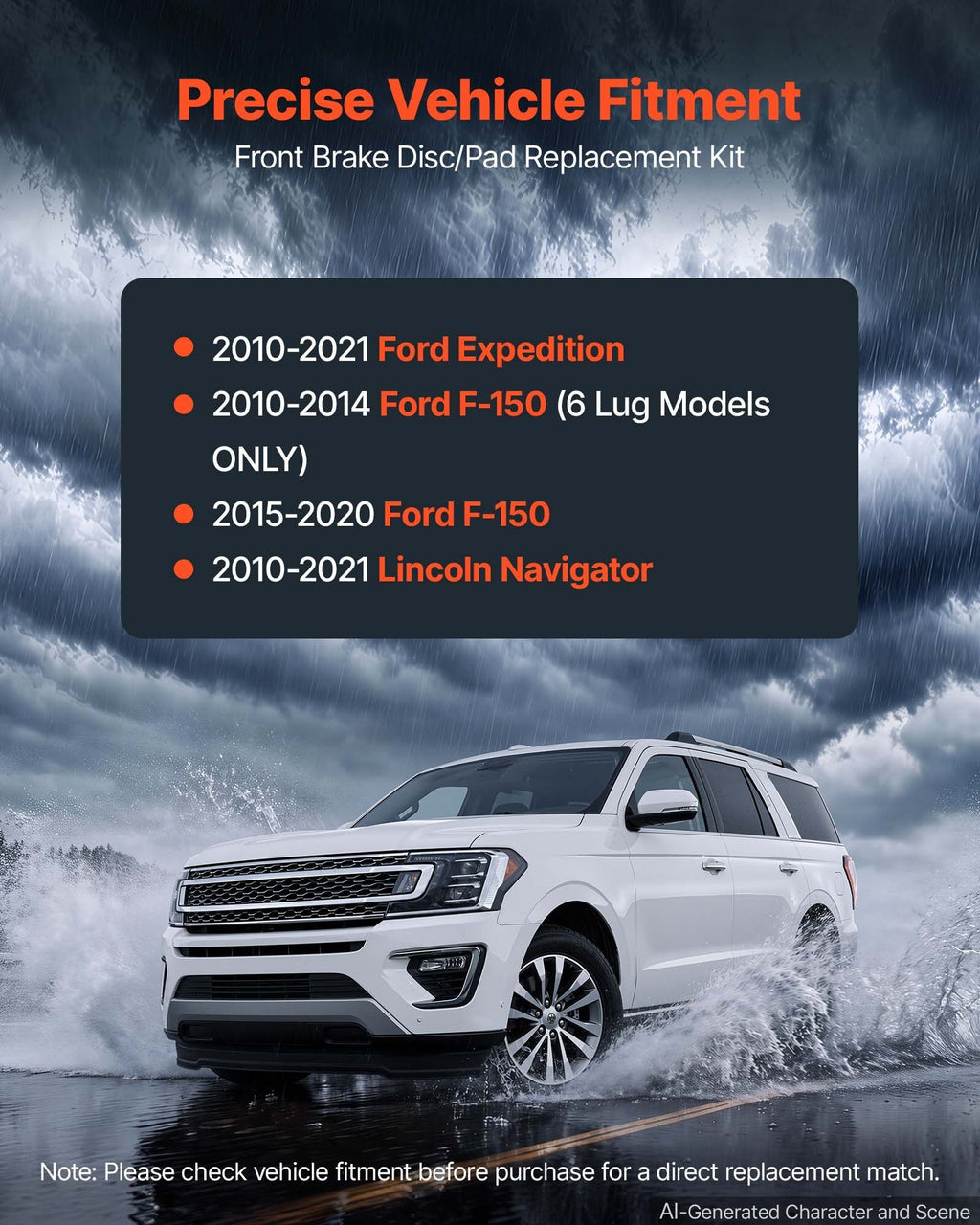 Front Brake Kit Ceramic Brake Pads & Hollow Brake Rotors Replacement, Compatible with 015-2020 Ford F-150, 2010-2014 Ford F-150 (6 Lug Models), 2010-2021 Ford Expedition & Lincoln Navigator