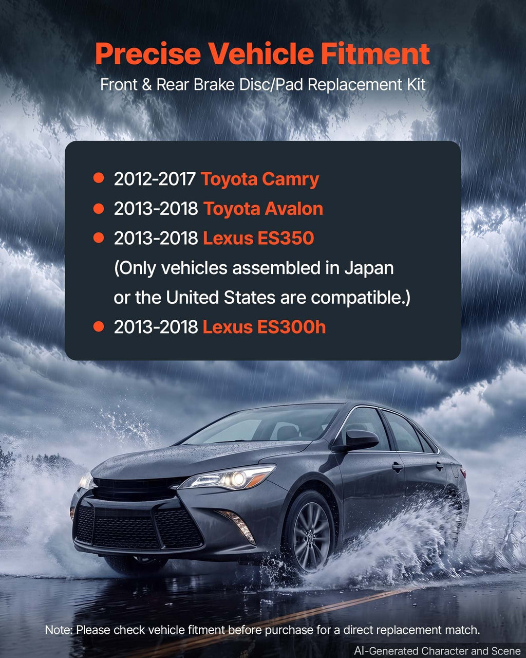Front & Rear Brake Kit Ceramic Brake Pads and Drilled Slotted Rotors, Compatible with 2012-2017 Toyota Camry, 2013-2018 Toyota Avalon, 2013-2018 Lexus ES 350, 2013-2018 Lexus ES 300h