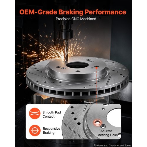 Front & Rear Brake Kit Compatible with 2012-2016 Honda CR-V (AWD), Cast Iron Drilled and Slotted Brake Rotors, Ceramic Brake Pads Replacement Kit, 11.65" Front Rotors and 12" Rear Rotors