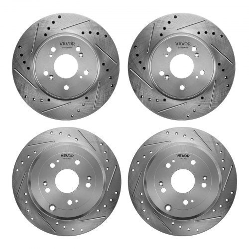 Front & Rear Brake Kit Compatible with 2012-2016 Honda CR-V (AWD), Cast Iron Drilled and Slotted Brake Rotors, Ceramic Brake Pads Replacement Kit, 11.65" Front Rotors and 12" Rear Rotors