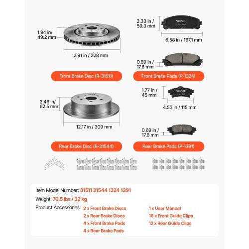 Front & Rear Brake Kit Ceramic Brake Pads & Hollow Brake Rotors Kit, Compatible with 2010-2015 Lexus RX350, 2010-2015 Lexus RX450H, 2015-2019 Toyota Highlander, 2011-2020 Toyota Sienna