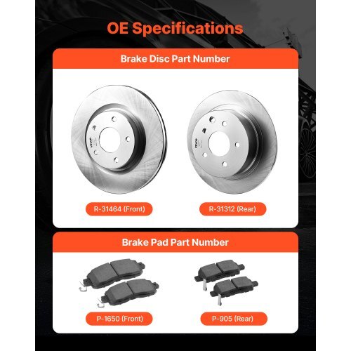 Front and Rear Brake Kit Compatible with 2013 Nissan Altima (Base, SL, SV & S Sedan), 2014-2018 Nissan Altima, 2019-2023 Nissan Altima (with Manual Parking Brake), Hollow Structure Front Rotors