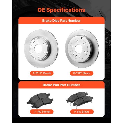Front & Rear Brake Kit Compatible with 2008-2017 Buick Enclave, 2009-2017 Chevrolet Traverse/2007-2010 Saturn Outlook, 2007-2016 GMC Acadia/2017 GMC Acadia Limited, Hollow Brake Rotors Pads Kit