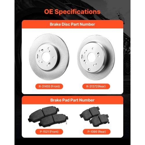 Front & Rear Brake Kit Compatible with 2012-2016 Honda CR-V (AWD Models), Ceramic Brake Replacement Kits, 12 inch Hollow Structure Front Rotors, 12 inch Solid Structure Rear Rotors, R-31455