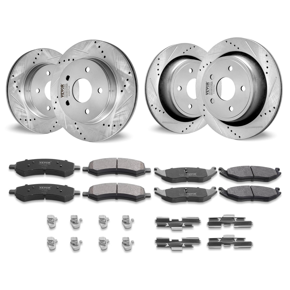 Front and Rear Brake Kit for 06-2018 Dodge Ram 1500, 07-2009 Dodge Durango Chrysler Aspen, Drilled and Slotted Brake Rotors Ceramic Brake Pads Replacement, 13.2" Front Rotors 13.9" Rear Rotors