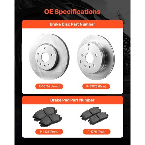 Front and Rear Brake Kit Compatible with 2010-2017 Chevrolet Equinox, 2010-2017 GMC Terrain, Hollow Brake Rotors Ceramic Brake Pads Replacement Kit, 12.7 in Front Rotors, 12 in Rear Rotors