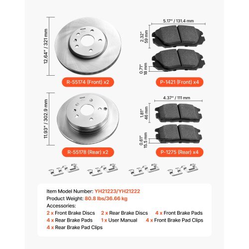 Front and Rear Brake Kit Compatible with 2010-2017 Chevrolet Equinox, 2010-2017 GMC Terrain, Hollow Brake Rotors Ceramic Brake Pads Replacement Kit, 12.7 in Front Rotors, 12 in Rear Rotors