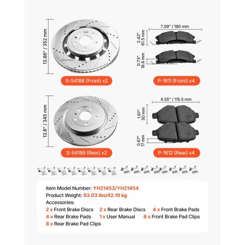 Front and Rear Brake Kit Fits for 2013-2015 Ford Explorer (Limited, Sport, XLT; Heavy Duty Brakes), 2018 Ford Explorer (Limited, Platinum, Sport, XLT; Heavy Duty Brakes; 2 Piston Rear Caliper)