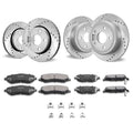 Front and Rear Brake Kit Compatible with 2007-2017 Jeep Wrangler, Drilled and Slotted Brake Rotors Ceramic Brake Pads Replacement, 11.9" Front Rotors 12.4" Rear Rotors