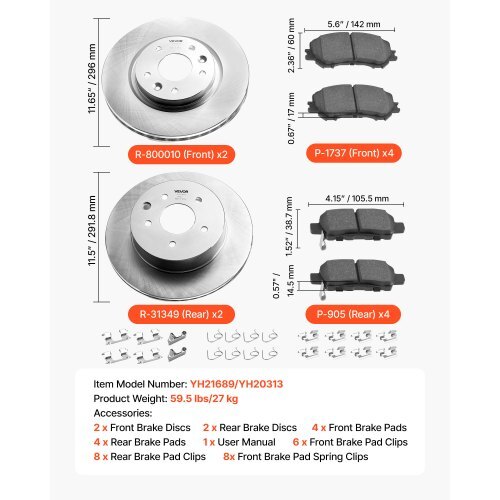 Front and Rear Brake Kit Compatible with 2014-2015 Nissan Rogue (2 Row Seating; 11.65 inch (296mm) Front Outer Diameter), Hollow Structure Brake Rotors Ceramic Brake Pads Replacement Kit