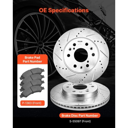 Front Brake Kit Compatible with 2008-2016 Cadillac Escalade/Escalade ESV, 2017-2020 Cadillac Escalade/Escalade ESV (Models without Brembo Brake Package), Drilled & Slotted Brake Rotors Kit