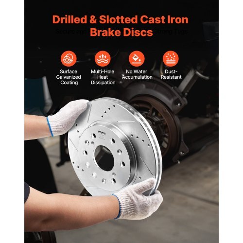 Front Brake Kit Compatible with 2008-2016 Cadillac Escalade/Escalade ESV, 2017-2020 Cadillac Escalade/Escalade ESV (Models without Brembo Brake Package), Drilled & Slotted Brake Rotors Kit