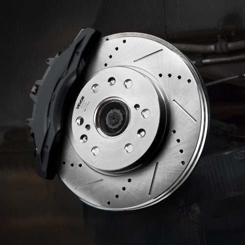 Front Brake Kit Compatible with 2008-2016 Cadillac Escalade/Escalade ESV, 2017-2020 Cadillac Escalade/Escalade ESV (Models without Brembo Brake Package), Drilled & Slotted Brake Rotors Kit
