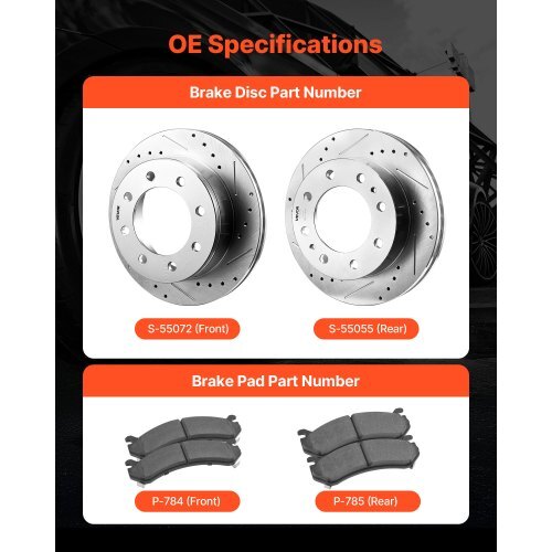 Front and Rear Brake Kit Compatible with 2002-2006 Chevrolet Avalanche 2500 (8 STUD), 2002-2004 Chevrolet Silverado 2500 (Models w/Manual Transmission ONLY), Drilled & Slotted Brake Rotors
