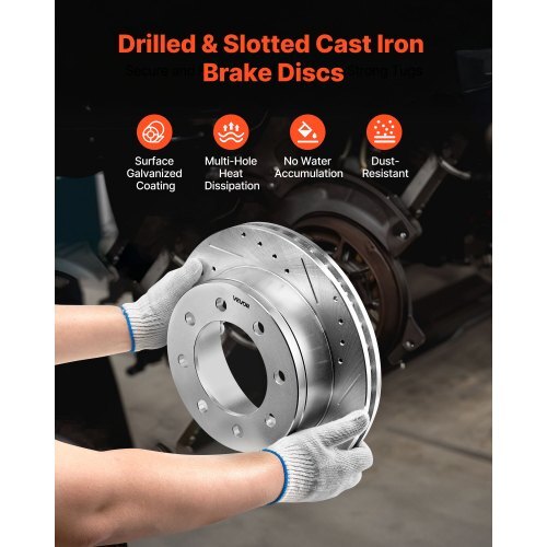 Front and Rear Brake Kit Compatible with 2002-2006 Chevrolet Avalanche 2500 (8 STUD), 2002-2004 Chevrolet Silverado 2500 (Models w/Manual Transmission ONLY), Drilled & Slotted Brake Rotors