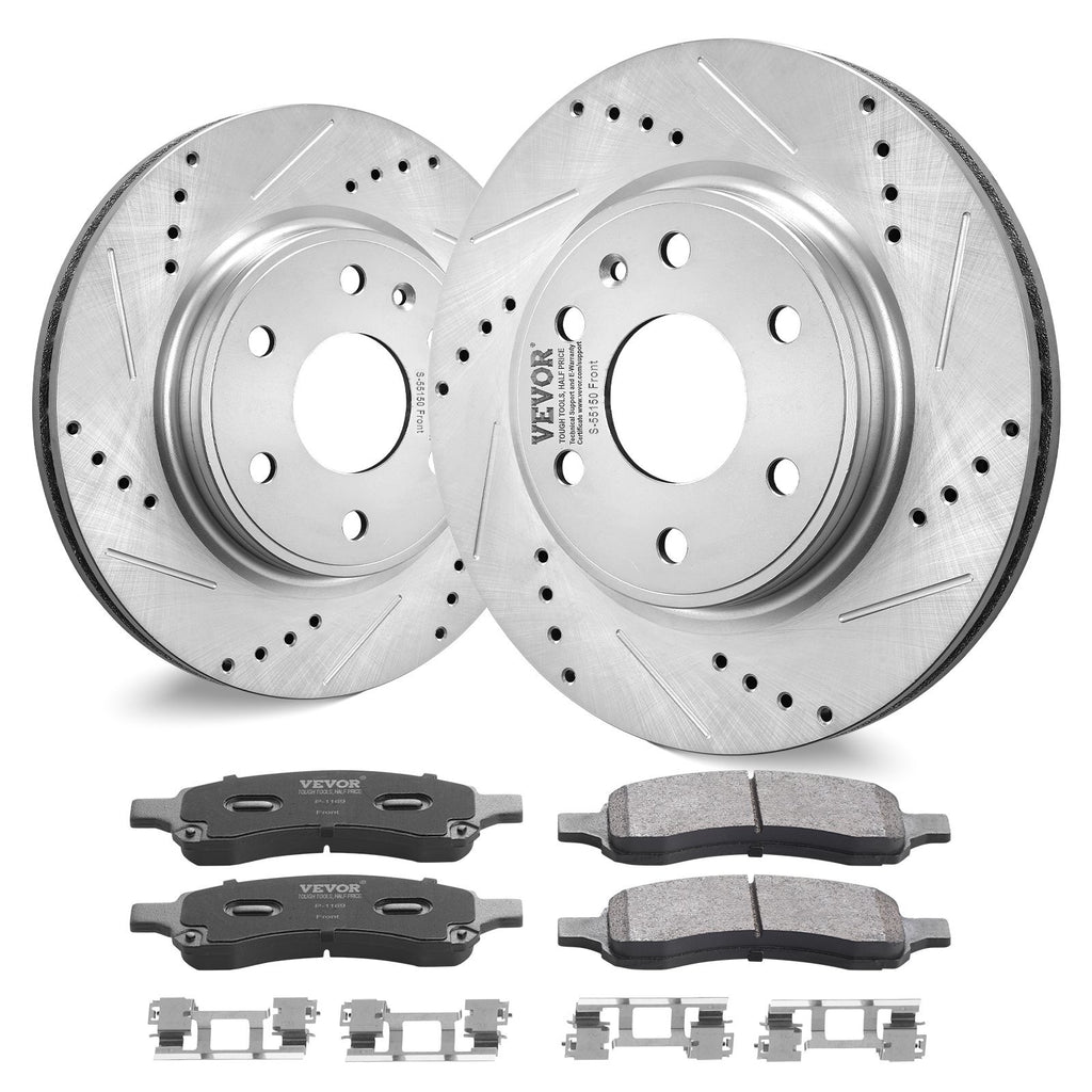 Front Brake Kit Compatible with 2007-2017 Chevy Traverse, Buick Enclave, GMC Acadia, Saturn Outlook, Drilled and Slotted Brake Rotors Ceramic Brake Pads Replacement Kit, 12.8" Front Rotors