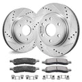 Front Brake Kit Compatible with 2007-2017 Chevy Traverse, Buick Enclave, GMC Acadia, Saturn Outlook, Drilled and Slotted Brake Rotors Ceramic Brake Pads Replacement Kit, 12.8" Front Rotors