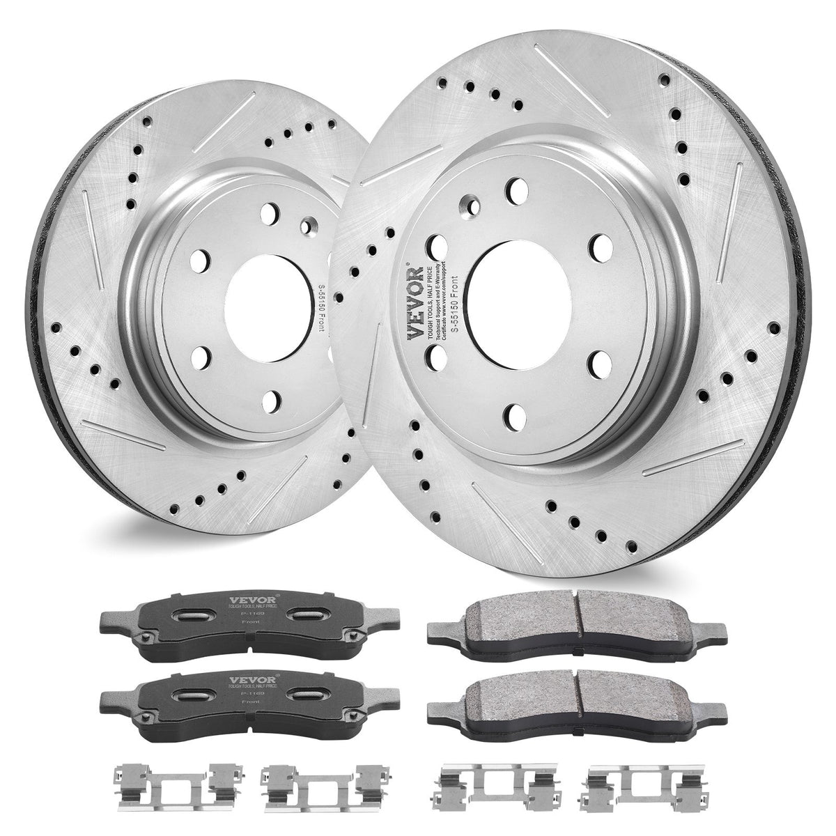 Front Brake Kit Compatible with 2007-2017 Chevy Traverse, Buick Enclave, GMC Acadia, Saturn Outlook, Drilled and Slotted Brake Rotors Ceramic Brake Pads Replacement Kit, 12.8" Front Rotors