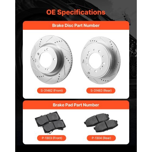 Front & Rear Ceramic Brake Kit Compatible with 2016-2021 Lexus LX570, 2016-2021 Toyota Land Cruiser, Drilled and Slotted Brake Rotors Ceramic Brake Pads Replacement Kit, 14 inch Front Rotors