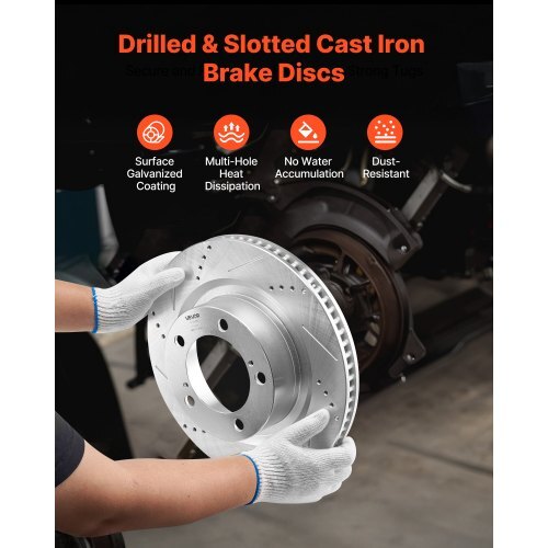 Front & Rear Ceramic Brake Kit Compatible with 2016-2021 Lexus LX570, 2016-2021 Toyota Land Cruiser, Drilled and Slotted Brake Rotors Ceramic Brake Pads Replacement Kit, 14 inch Front Rotors