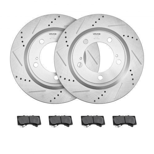 Front & Rear Ceramic Brake Kit Compatible with 2016-2021 Lexus LX570, 2016-2021 Toyota Land Cruiser, Drilled and Slotted Brake Rotors Ceramic Brake Pads Replacement Kit, 14 inch Front Rotors