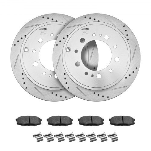 Front & Rear Ceramic Brake Kit Compatible with 2016-2021 Lexus LX570, 2016-2021 Toyota Land Cruiser, Drilled and Slotted Brake Rotors Ceramic Brake Pads Replacement Kit, 14 inch Front Rotors