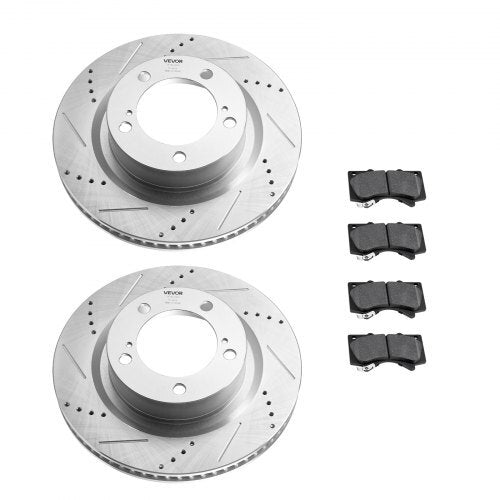Front & Rear Ceramic Brake Kit Compatible with 2016-2021 Lexus LX570, 2016-2021 Toyota Land Cruiser, Drilled and Slotted Brake Rotors Ceramic Brake Pads Replacement Kit, 14 inch Front Rotors